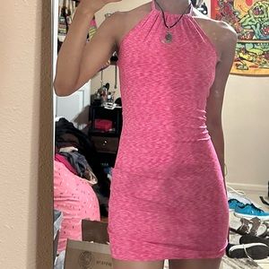 hot pink bodycon halter dress